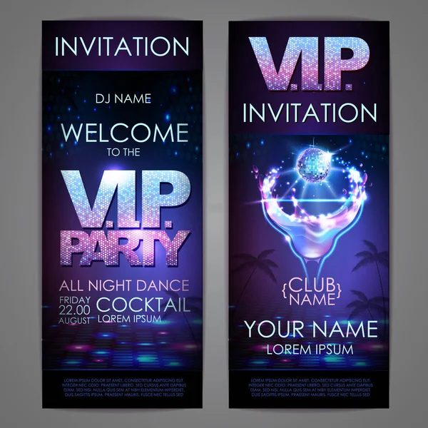 Set of disco background banners. V.I.P. cocktail party poster — Stock Vector