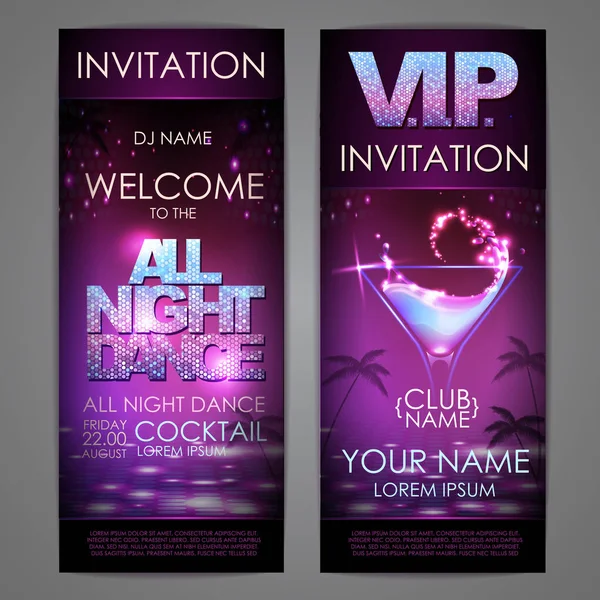 Set of disco background banners. All night dance cocktail poster — Stock Vector