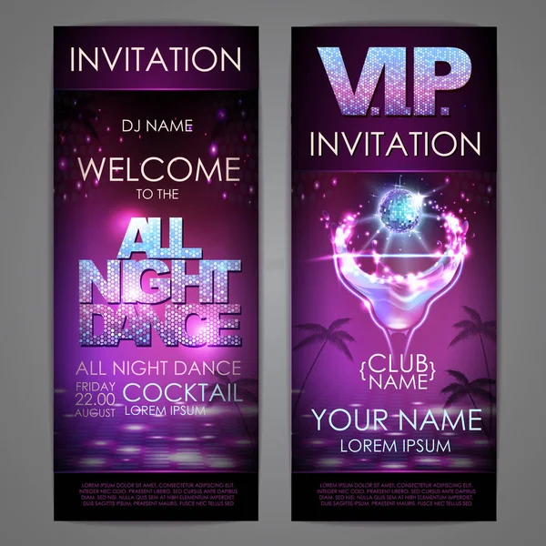 Set of disco background banners. All night dance cocktail poster — Stock Vector