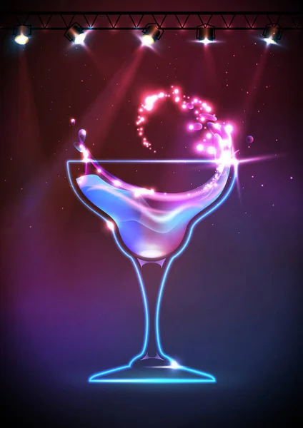 Disco neon Cocktail achtergrond — Stockvector