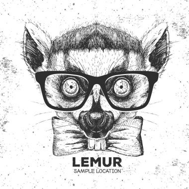 Hipster hayvan lemur. El hayvan lemur namlu çizimi