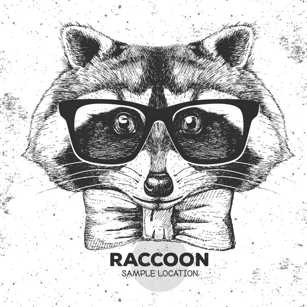 Hipster zwierzęta raccoon. Rysunek pyska zwierzęta raccoon — Wektor stockowy