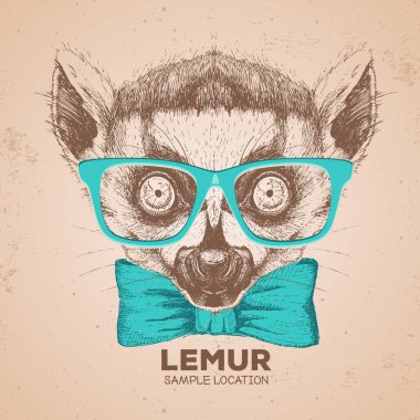 Hipster hayvan lemur. El hayvan lemur namlu çizimi