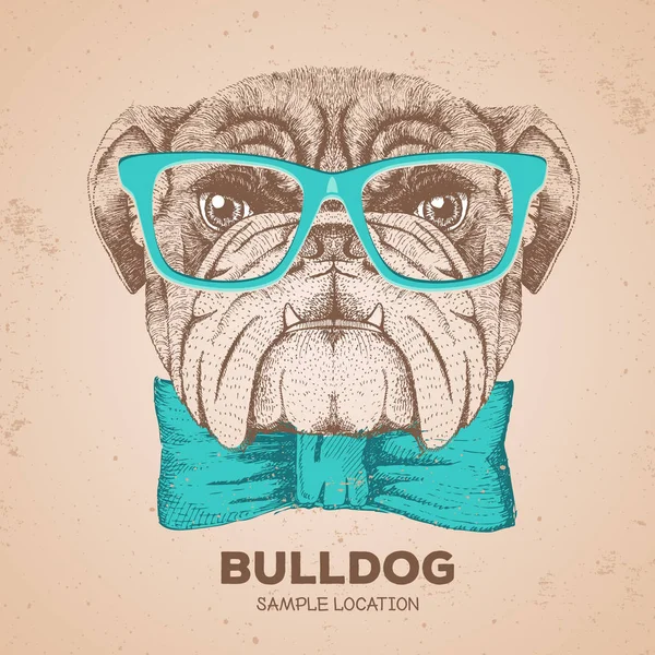 Hipster hayvan bulldog. El hayvan köpek namlu çizimi