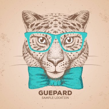 Hipster hayvan guepard. Guepard el çizim namlu