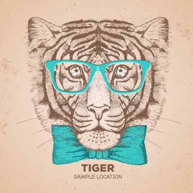 Hipster hayvan kaplan. El çizim namlu Tiger