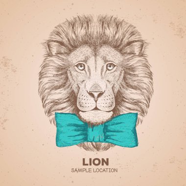 Retro Hipster hayvan aslan. Aslan el çizim namlu