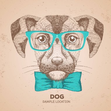 Hipster hayvan köpek. El çizim namlu köpek