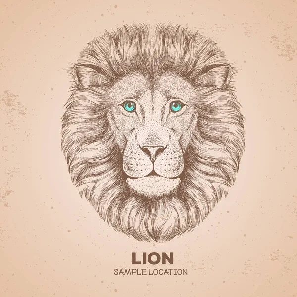 León animal retro Hipster. Dibujo a mano Bozal de león — Vector de stock