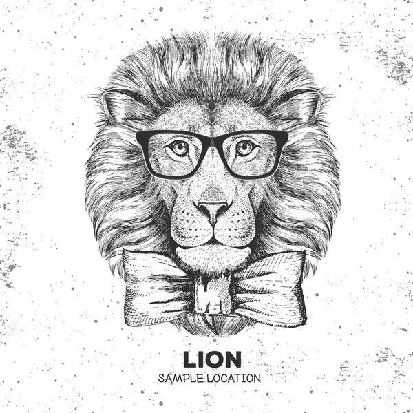 León animal Hipster. Dibujo a mano Bozal de león — Archivo Imágenes Vectoriales