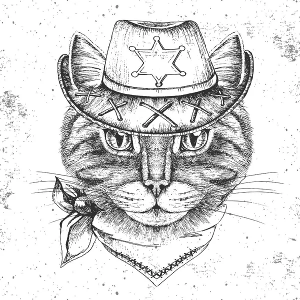 Retro Hipster Tier Katze. Handzeichnung Maulkorb der Katze — Stockvektor