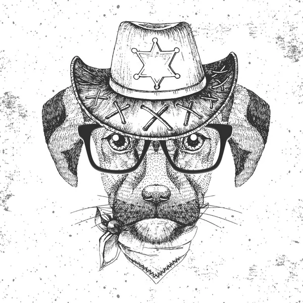 Hipster animal dog. Hand drawing Muzzle of dog — Stock Vector