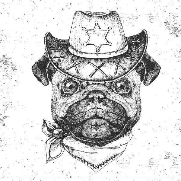Cão-cachorro retro Hipster. Desenho à mão Bocal de cão-cachorro —  Vetores de Stock
