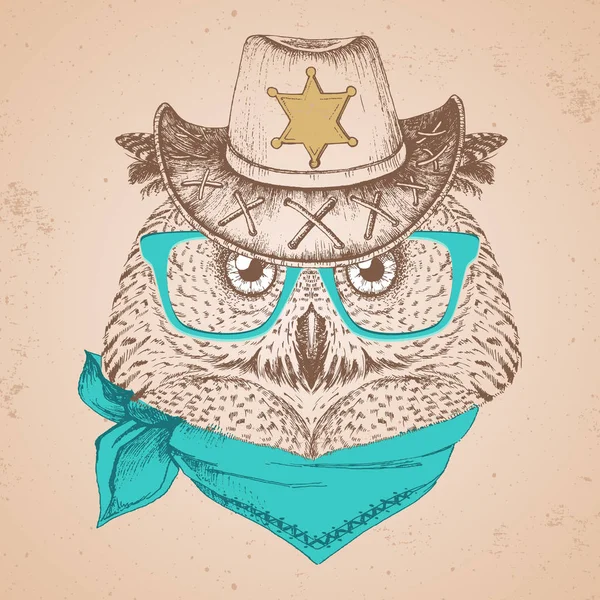 Retro Hipster bird owl. Hand drawing Muzzle of bird owl — Stock Vector