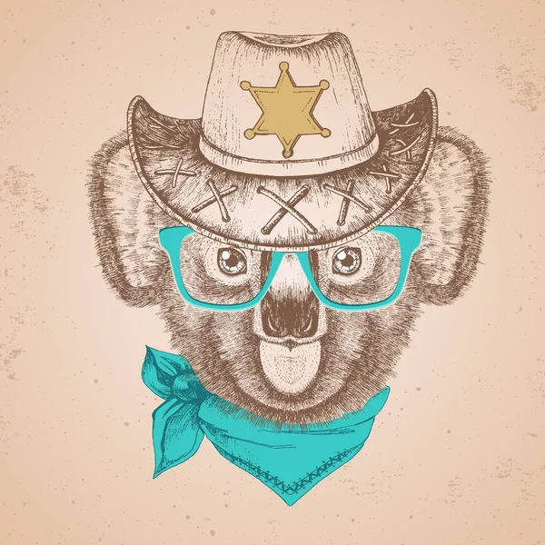 Hipster animal koala. Dessin à la main Museau de koala — Image vectorielle