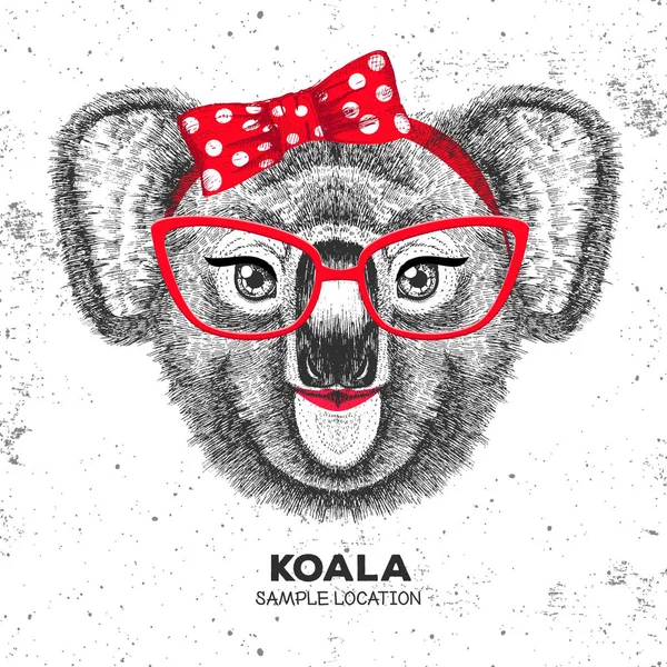 Retro Hipster hayvan koala. El çizimi namlu hayvan Koala. 60'ların kızı