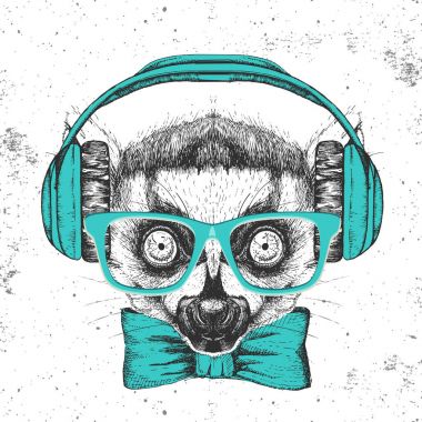 Hipster hayvan lemur. El hayvan lemur namlu çizimi