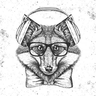 Hipster hayvan tilki. El namlu hayvan Fox çizimi