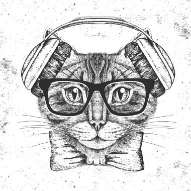 Hipster hayvan kedi. El hayvan kedi namlu çizimi