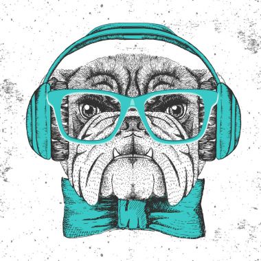 Hipster hayvan bulldog. El hayvan köpek namlu çizimi