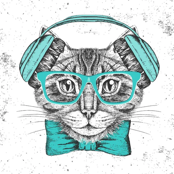 Hipster-Tier-Katze. Handzeichnung Maulkorb der tierischen Katze — Stockvektor