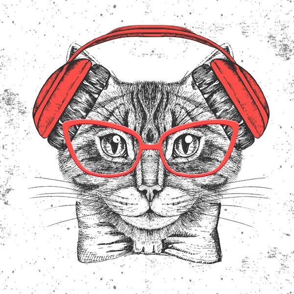 Gato animal Hipster. Dibujo a mano Bozal de gato animal — Vector de stock