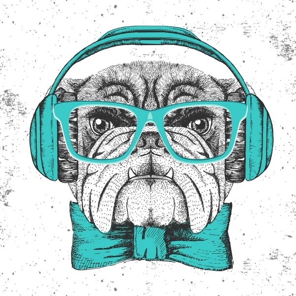 Bulldog animal Hipster. Dibujo a mano Bozal de perro animal — Archivo Imágenes Vectoriales