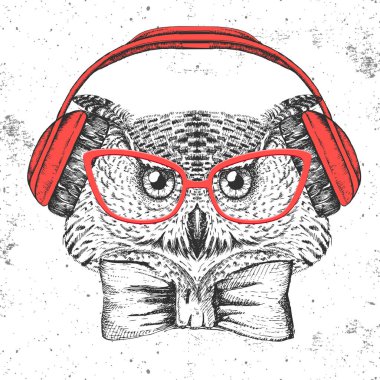 Hipster kuş baykuş. El kuş baykuş namlu çizimi