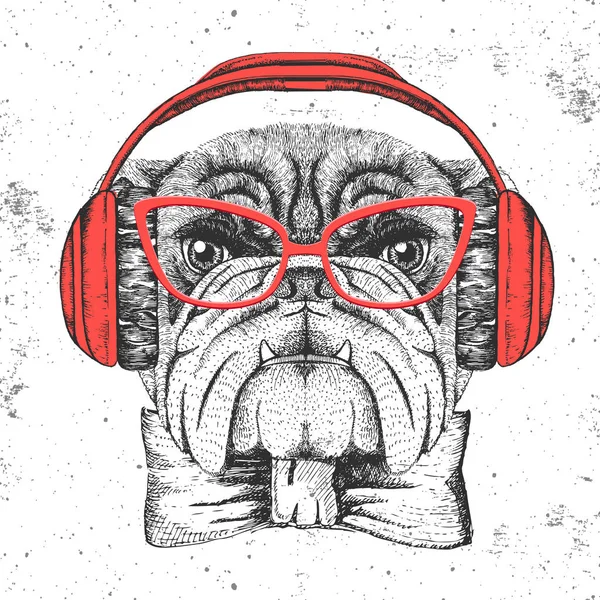 Bulldog animal Hipster. Dibujo a mano Bozal de perro animal — Archivo Imágenes Vectoriales