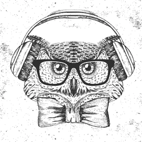 Búho pájaro Hipster. Dibujo a mano Boquilla de búho pájaro — Archivo Imágenes Vectoriales