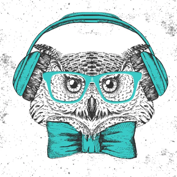 Hipster kuş baykuş. El kuş baykuş namlu çizimi