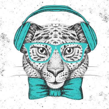 Hipster hayvan guepard. Guepard el çizim namlu