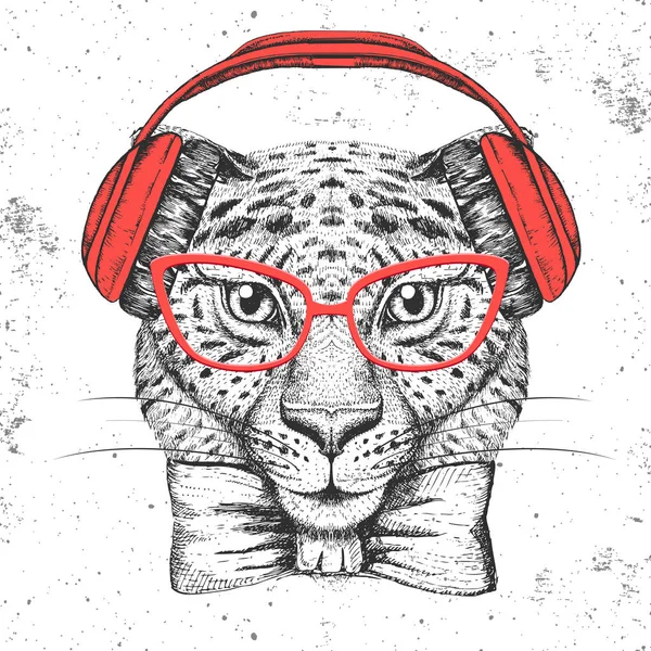 Hipster animal guepard. Dibujo a mano Bozal de guepard — Vector de stock