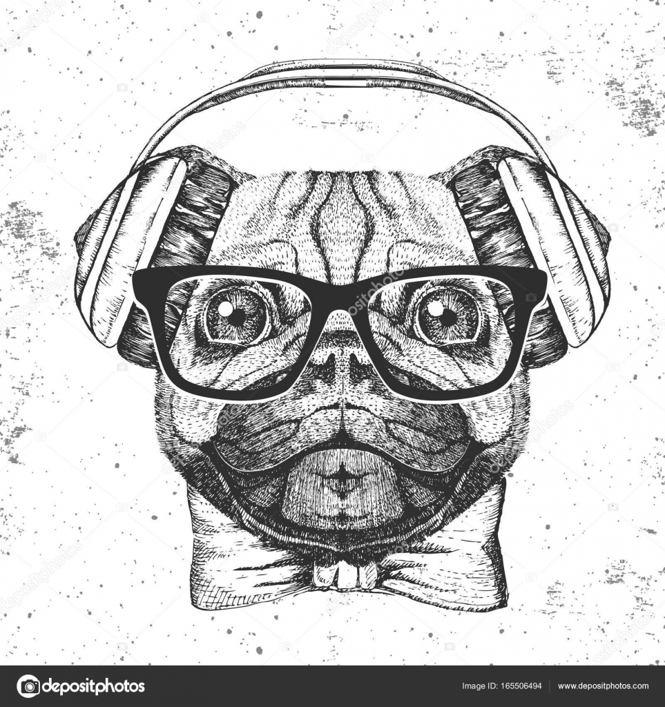 Chien Carlin Animaux à Rétro De Hipster Main Dessiner Le