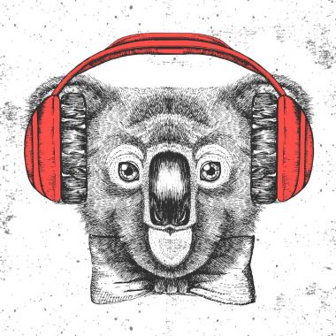 Hipster hayvan koala. El çizim namlu Koala