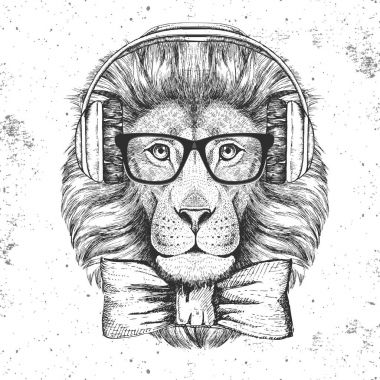 Hipster hayvan aslan. Aslan el çizim namlu