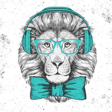 Hipster hayvan aslan. Aslan el çizim namlu