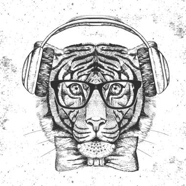 Hipster hayvan kaplan. El çizim namlu Tiger