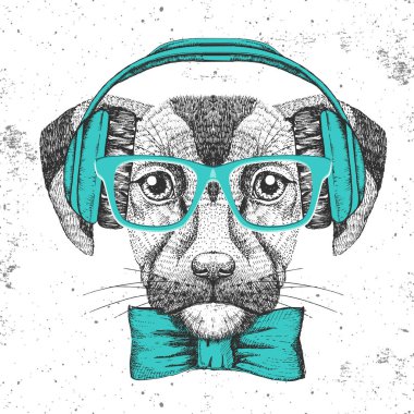 Hipster hayvan köpek. El çizim namlu köpek