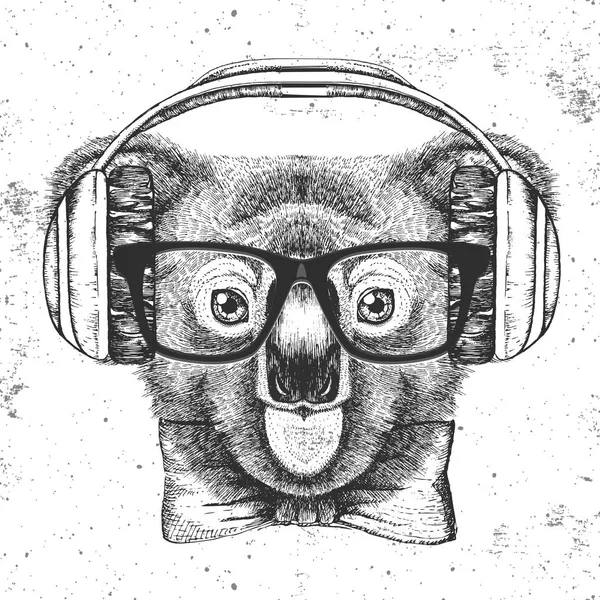 Koala animal Hipster. Dibujo a mano Bozal de koala — Archivo Imágenes Vectoriales