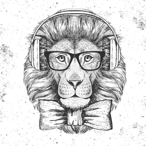 León animal Hipster. Dibujo a mano Bozal de león — Vector de stock