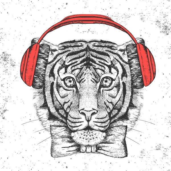 Hipster-Tiger. Handzeichnung Maulkorb des Tigers — Stockvektor