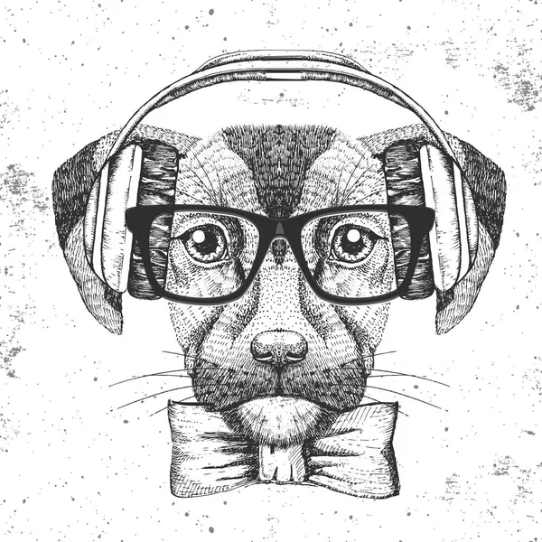 Hipster perro animal. Dibujo a mano Bozal de perro — Vector de stock