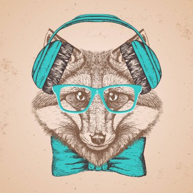 Hipster hayvan tilki. El namlu hayvan Fox çizimi