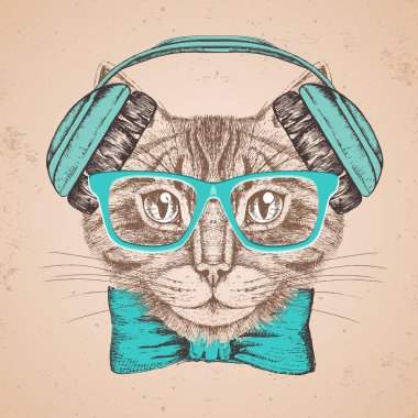 Hipster hayvan kedi. El hayvan kedi namlu çizimi