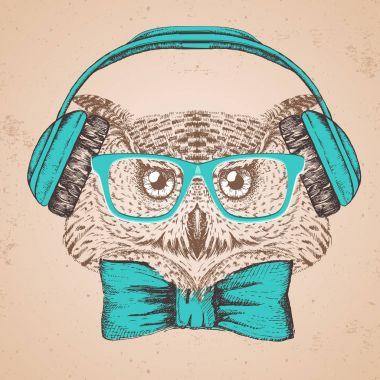 Hipster kuş baykuş. El kuş baykuş namlu çizimi