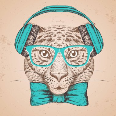 Hipster hayvan guepard. Guepard el çizim namlu