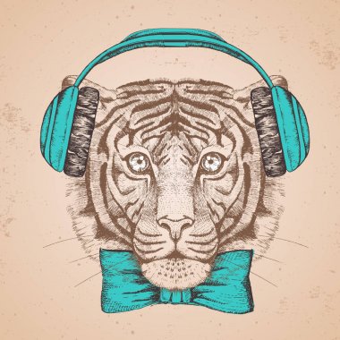 Hipster hayvan kaplan. El çizim namlu Tiger