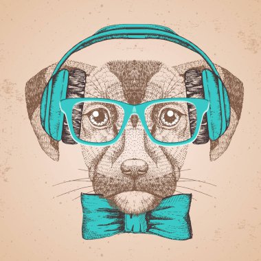 Hipster hayvan köpek. El çizim namlu köpek