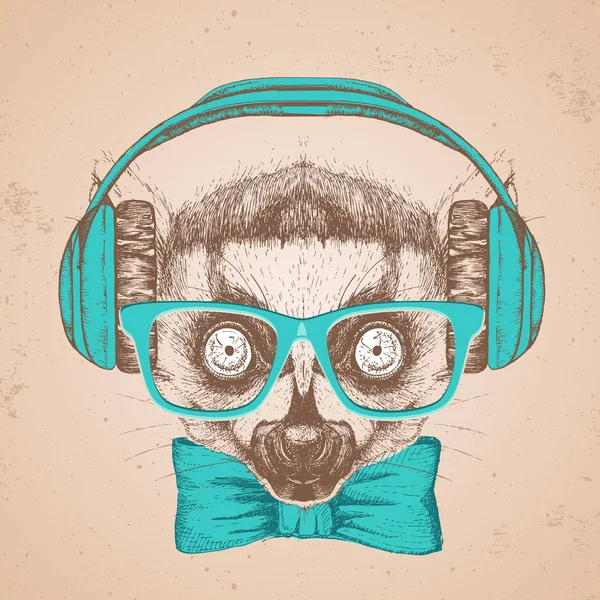 Hipster hayvan lemur. El hayvan lemur namlu çizimi